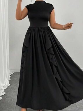 SHEIN Black Maxi Dress with Ruffle Panels